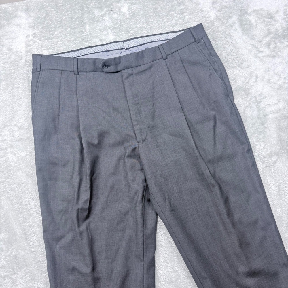 Ballin Dress Pants Mens 40 Grey Super 110s Wool Pleated Cuffed Comfort-EZE